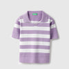 Girls Regular Fit Johny Collar Striped Pointelle Broad Polo T-Shirt