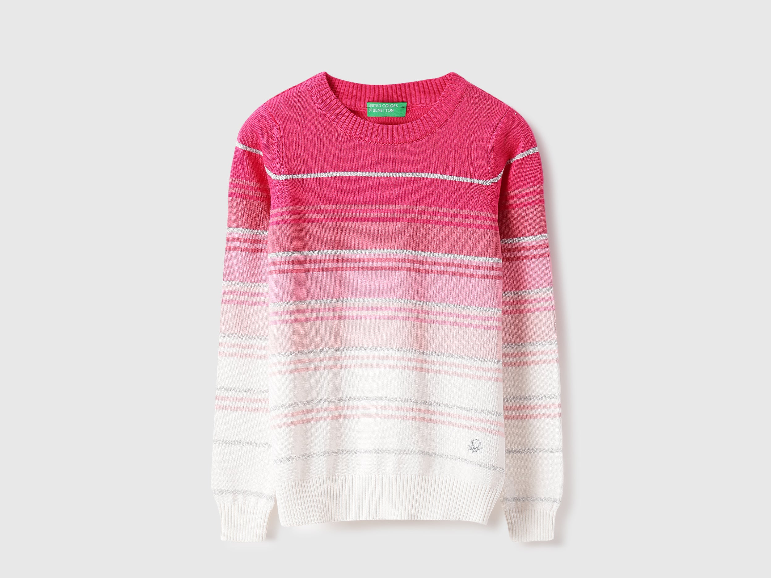 Regular Fit Round Neck Striped Lurex Yarn Dyed Sweater