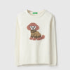 Girls Regular Fit Round Neck Applique Poodle In Furry Yarn Sweatshirt