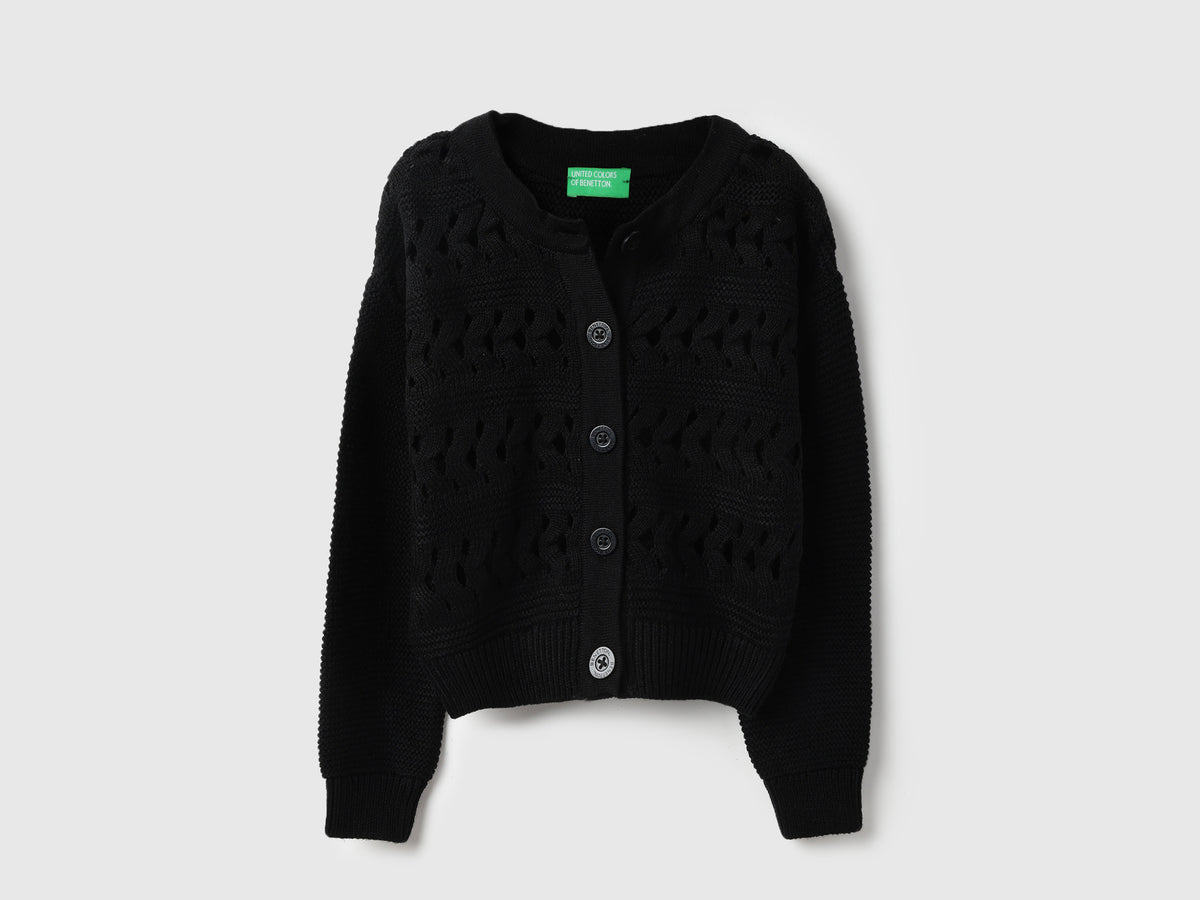 Girls Regular Fit Round Neck Textured Chunky Structure Cardigan