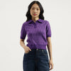 Women Polo Neck Textured T-Shirt