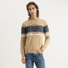 Men Regular Fit Crew Neck Striped Emblem Sweatshirt