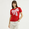 Women Round Neck Bow Motif Top