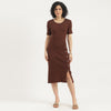 Women Round Neck Ribbed Side Button Bodycon Dress