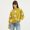 Women Round Neck Floral Texture Sweater