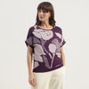 Women Round Neck Floral Print Extended Sleeve T-Shirt