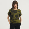 Women Round Neck Floral Print Extended Sleeve T-Shirt