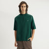 Men Boxy Fit High Neck Solid Half Zip T-Shirt