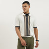 Men Regular Fit Polo Neck Box Striped Zipped T-Shirt