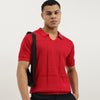Men Regular Fit Johny Collar Textured Pointelle Jacquard T-Shirt