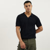 Men Regular Fit Johny Collar Textured Pointelle T-Shirt