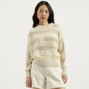 Women Round Neck Striped Wool Lurex Sweater