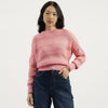 Women Round Neck Striped Wool Lurex Sweater