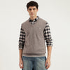 Men Regular Fit V-Neck Solid Lambswool Vest Sweater