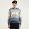 Men Regular Fit Crew Neck Striped Gradation Lambswool Sweater