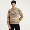 Men Regular Fit Crew Neck Striped Lambswool Sweater
