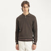 Men Regular Fit Polo Neck Vertical Ribbed Lambswool Pullover Sweater