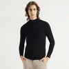Men Regular Fit Mock Neck Solid Front Open Zipped Merino Wool Sweatshirt
