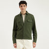 Men Regular Fit Spread Collar Solid Twill Knit Washed Jacket