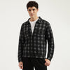 Men Regular Fit Spread Collar Checkered Yarn Zipped Knit Shacket