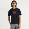 Men Boxy Fit Crew Neck Patch Work Jersey T-Shirt