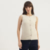 Women Round Neck Solid Linen Waistcoat
