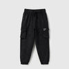 Boys Solid Relaxed Fit Acid Wash Cargo Trackpants