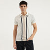 Men Regular Fit Polo Neck Striped Waffle T-Shirt