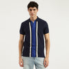 Men Regular Fit Polo Neck Striped Waffle T-Shirt