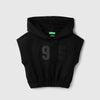 Cropped Fit Hooded Neck Applique Satin T-Shirt