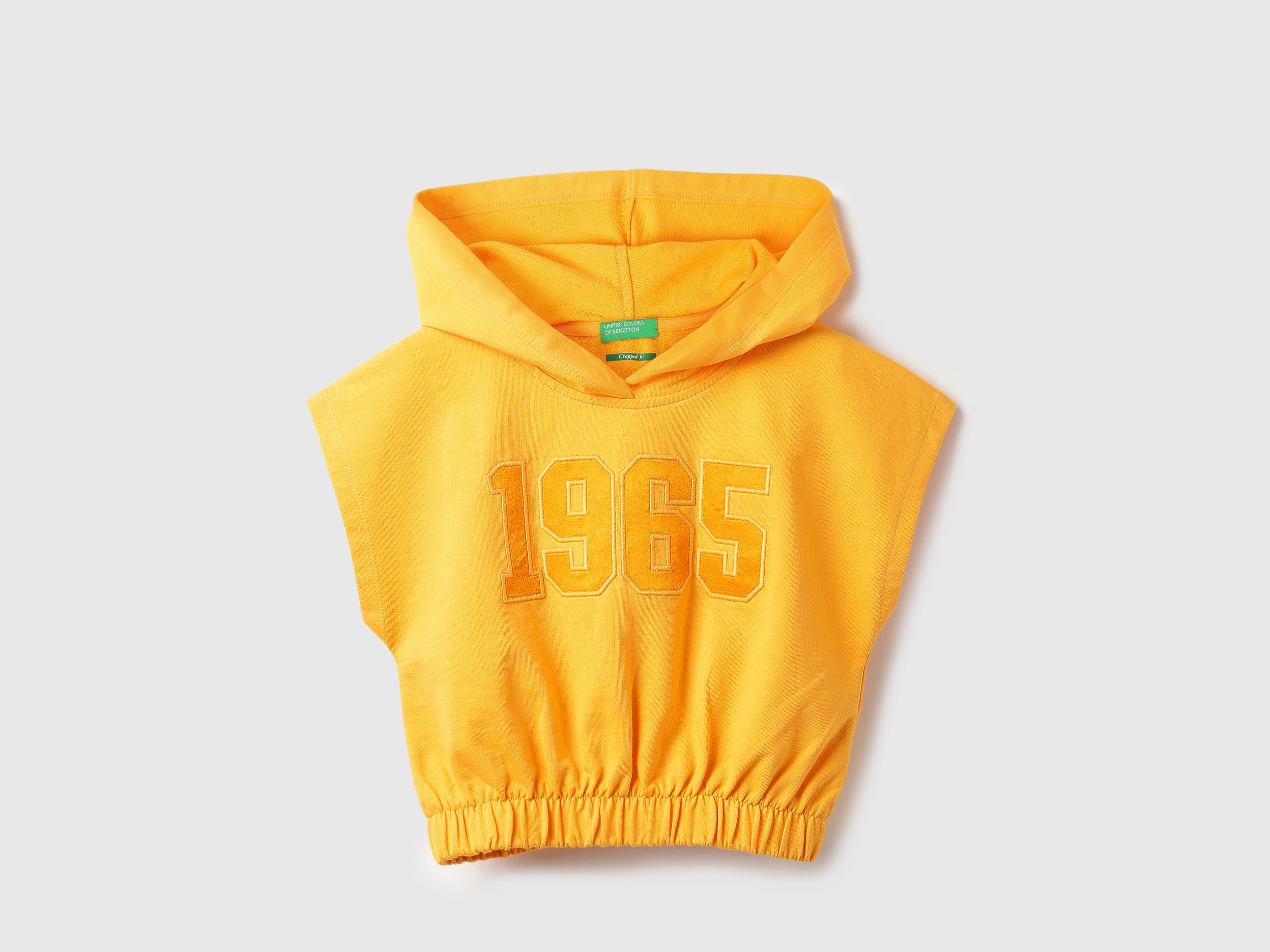 Cropped Fit Hooded Neck Applique Satin T-Shirt