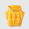 Cropped Fit Hooded Neck Applique Satin T-Shirt
