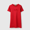 Girls Regular Fit Round Neck Solid Embroidered Plutch Scalloped Edge T-Shirt Dress