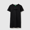 Girls Regular Fit Round Neck Solid Embroidered Plutch Scalloped Edge T-Shirt Dress