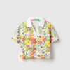 Girls Cropped Fit Johny Collar Floral All Over Print Pique T-Shirt