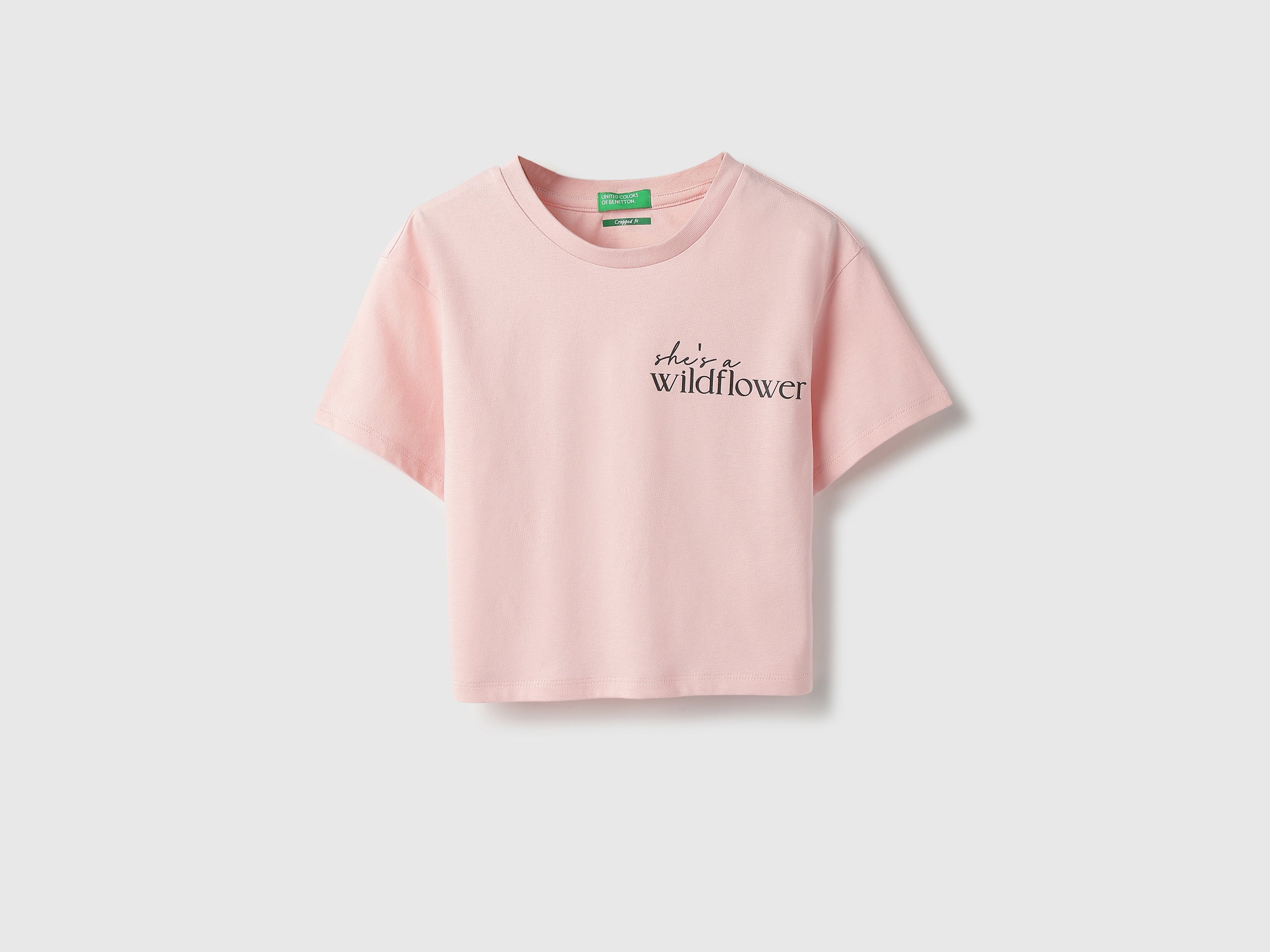 Cropped Fit Round Neck Printed Wild Flower Back Girl Print T-Shirt