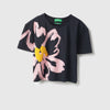 Girls Cropped Fit Round Neck Floral Print Pique T-Shirt