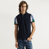 Men Regular Fit Polo Neck Colorblock Pique T-Shirt