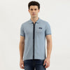 Men Regular Fit Polo Neck Solid Zipped Bonded Tape Pique T-Shirt