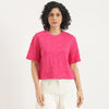 Women Round Neck Printed All Over Tonal Flock T-Shirt