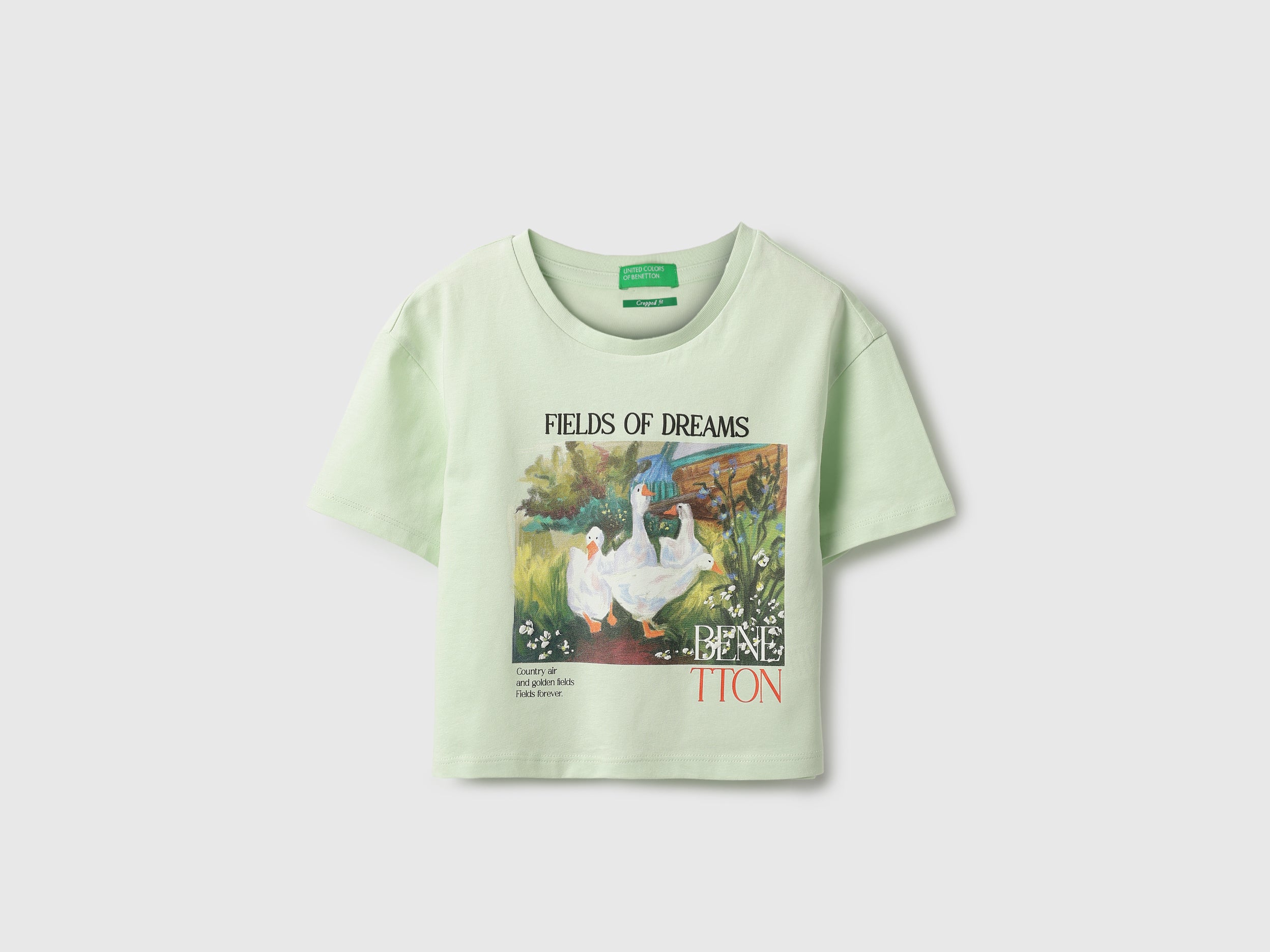 Cropped Fit Round Neck Graphic T-Shirt