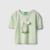 Girls Cropped Fit Round Neck Bow Applique Bunny T-Shirt