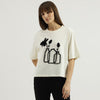 Women Round Neck Chest Plutch Print T-Shirt