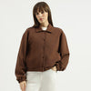 Women Regular Fit Shirt Collar Solid Snap Button Interlock Jacket