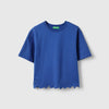 Girls Boxy Fit Round Neck Solid Bottom Laser Cut Out T-Shirt