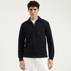 Men Relaxed Fit Polo Neck Solid Zipped Up Pocket Pique Sweatshirt