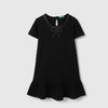 Girls Regular Fit Round Neck Embellished Bow Interlock Dress