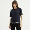 Women Round Neck Solid Crop Branding Hem T-Shirt
