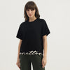 Women Round Neck Solid Branding Hem T-Shirt