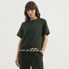 Women Round Neck Solid Branding Hem T-Shirt